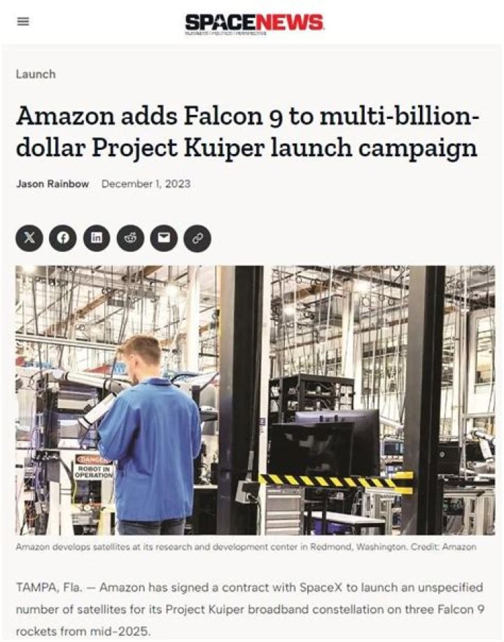 Amazon adds Falcon 9 to multi-billion-dollar Project Kuiper launch campaign