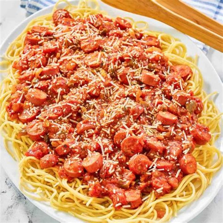 Delightful Fusion: Hot Dogs On Spaghetti
