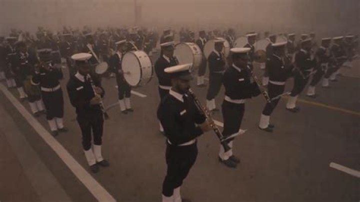 Indian Navy contingent march to 'Naatu Naatu' music at Kartavya Path during Republic Day parade rehearsal