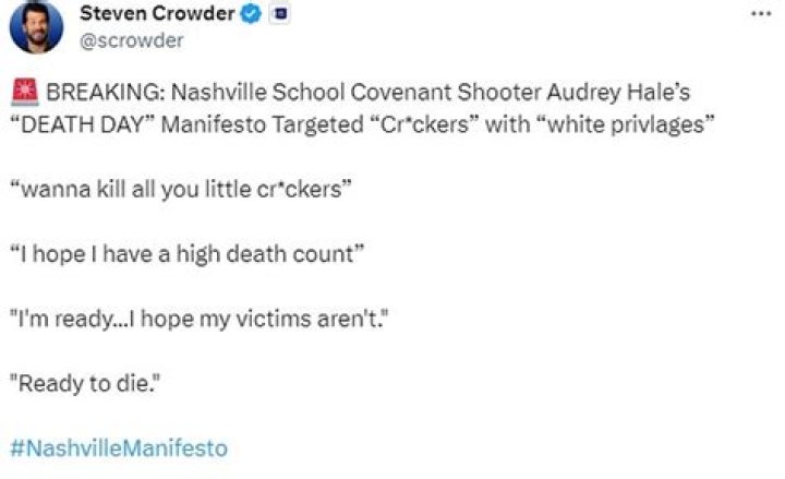 Nashville Shooter's Manifesto Released by Steven Crowder: What We Know