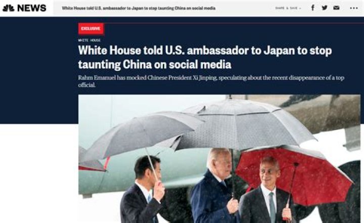 White House told U.S. ambassador to Japan to stop taunting China on social media