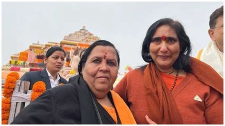 Sadhvi Ritambhara and Uma Bharti shed tears of joy, hug each other in Ayodhya – India TV