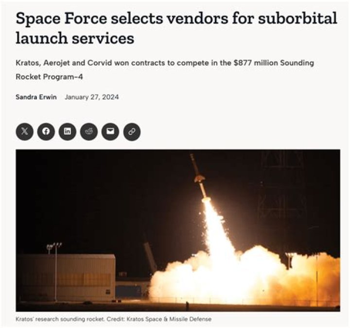 Space Force selects vendors for suborbital launch services