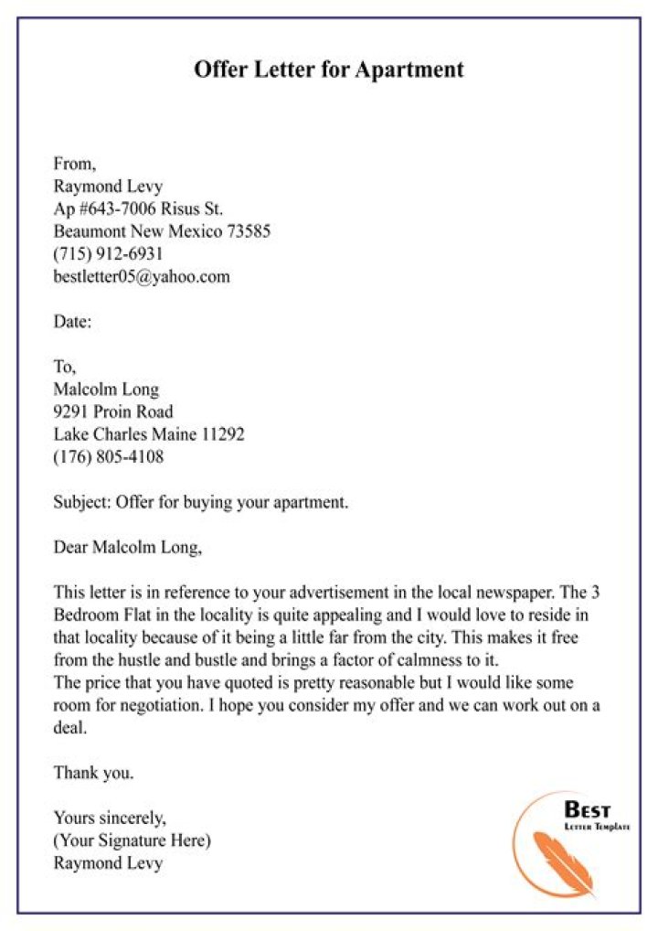 Quick Answer: What Is An Offer Letter For Apartment